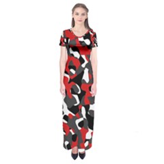 Black Red White Camouflage Pattern Short Sleeve Maxi Dress by SpinnyChairDesigns