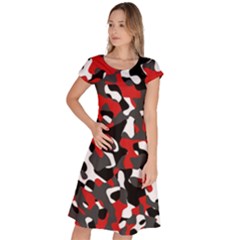 Black Red White Camouflage Pattern Classic Short Sleeve Dress by SpinnyChairDesigns