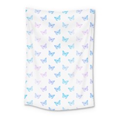 Light Blue Pink Butterflies Pattern Small Tapestry by SpinnyChairDesigns