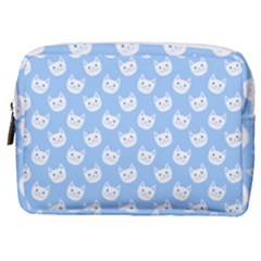 Cute Cat Faces White And Blue  Make Up Pouch (medium) by SpinnyChairDesigns