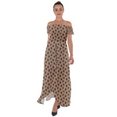 Cat Dog Animal Paw Prints Pattern Brown Black Off Shoulder Open Front Chiffon Dress by SpinnyChairDesigns
