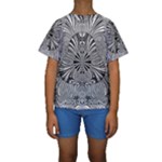 Abstract Art Black and White Floral Intricate Pattern Kids  Short Sleeve Swimwear