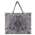 Abstract Art Black and White Floral Intricate Pattern Zipper Large Tote Bag