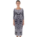 Abstract Art Black and White Floral Intricate Pattern Quarter Sleeve Midi Bodycon Dress