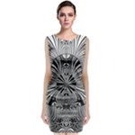 Abstract Art Black and White Floral Intricate Pattern Sleeveless Velvet Midi Dress