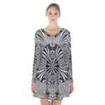 Abstract Art Black and White Floral Intricate Pattern Long Sleeve Velvet V-neck Dress