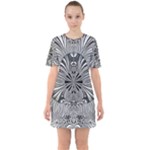 Abstract Art Black and White Floral Intricate Pattern Sixties Short Sleeve Mini Dress