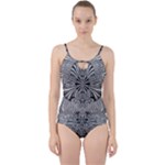 Abstract Art Black and White Floral Intricate Pattern Cut Out Top Tankini Set