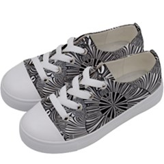 Abstract Art Black And White Floral Intricate Pattern Kids  Low Top Canvas Sneakers by SpinnyChairDesigns