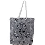 Abstract Art Black and White Floral Intricate Pattern Full Print Rope Handle Tote (Large)