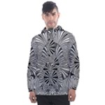 Abstract Art Black and White Floral Intricate Pattern Men s Front Pocket Pullover Windbreaker