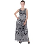 Abstract Art Black and White Floral Intricate Pattern Empire Waist Velour Maxi Dress