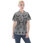 Abstract Art Black and White Floral Intricate Pattern Women s Short Sleeve Pocket Shirt