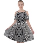 Abstract Art Black and White Floral Intricate Pattern Cut Out Shoulders Chiffon Dress