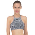Abstract Art Black and White Floral Intricate Pattern Racer Front Bikini Top