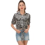 Abstract Art Black and White Floral Intricate Pattern Tie Front Shirt 
