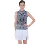 Abstract Art Black and White Floral Intricate Pattern Women s Sleeveless Polo Tee