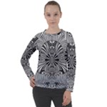 Abstract Art Black and White Floral Intricate Pattern Women s Long Sleeve Raglan Tee