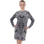 Abstract Art Black and White Floral Intricate Pattern Long Sleeve Hoodie Dress