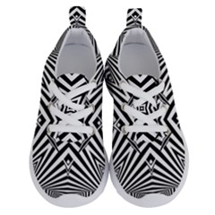 Black And White Line Art Pattern Stripes Running Shoes by SpinnyChairDesigns
