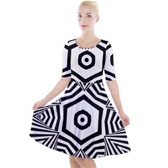 Black And White Line Art Stripes Pattern Quarter Sleeve A-line Dress by SpinnyChairDesigns