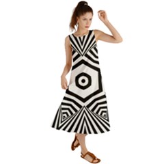 Black And White Line Art Stripes Pattern Summer Maxi Dress by SpinnyChairDesigns