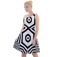 Black And White Line Art Stripes Pattern Knee Length Skater Dress by SpinnyChairDesigns