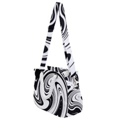 Black And White Swirl Spiral Swoosh Pattern Rope Handles Shoulder Strap Bag by SpinnyChairDesigns