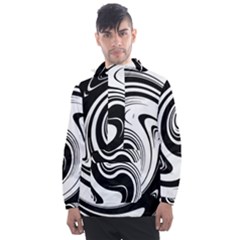 Black And White Swirl Spiral Swoosh Pattern Men s Front Pocket Pullover Windbreaker