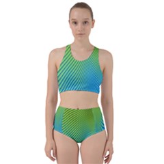 Blue Green Abstract Stripe Pattern  Racer Back Bikini Set by SpinnyChairDesigns