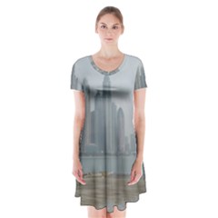 P1020022 Short Sleeve V-neck Flare Dress by 45678