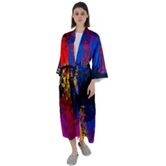Colorful Paint Splatter Texture Red Black Yellow Blue Maxi Satin Kimono