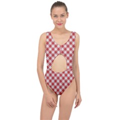 Picnic Gingham Red White Checkered Plaid Pattern Center Cut Out Swimsuit by SpinnyChairDesigns