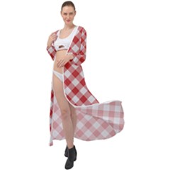 Picnic Gingham Red White Checkered Plaid Pattern Maxi Chiffon Beach Wrap by SpinnyChairDesigns