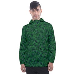 Green Intricate Pattern Men s Front Pocket Pullover Windbreaker by SpinnyChairDesigns