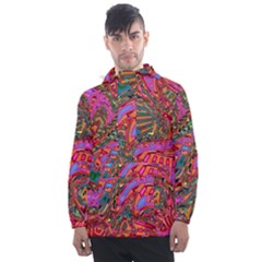 Abstract Art Multicolored Pattern Men s Front Pocket Pullover Windbreaker by SpinnyChairDesigns