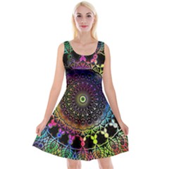 Colorful Rainbow Colored Arabesque Mandala Kaleidoscope  Reversible Velvet Sleeveless Dress by SpinnyChairDesigns