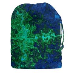 Abstract Green And Blue Techno Pattern Drawstring Pouch (3xl) by SpinnyChairDesigns