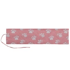 Animal Cat Dog Prints Pattern Pink White Roll Up Canvas Pencil Holder (l) by SpinnyChairDesigns