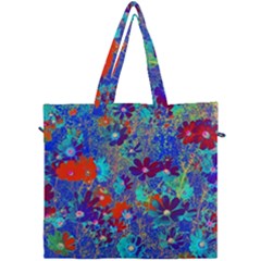 Cosmos Flowers Blue Red Canvas Travel Bag by DinkovaArt