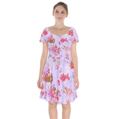 Cosmos Flowers Pink Short Sleeve Bardot Dress by DinkovaArt