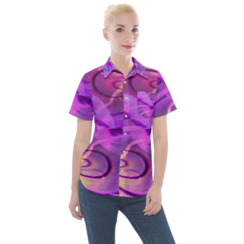 Infinity Painting Purple Women s Short Sleeve Pocket Shirt by DinkovaArt