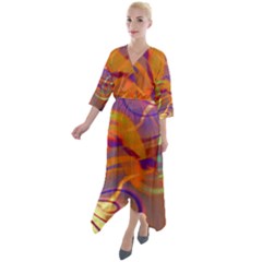 Infinity Painting Orange Quarter Sleeve Wrap Front Maxi Dress by DinkovaArt