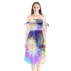Rainbow Painting Patterns 3 Shoulder Tie Bardot Midi Dress by DinkovaArt