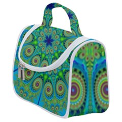 Peacock Mandala Kaleidoscope Arabesque Pattern Satchel Handbag by SpinnyChairDesigns