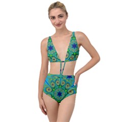Peacock Mandala Kaleidoscope Arabesque Pattern Tied Up Two Piece Swimsuit by SpinnyChairDesigns