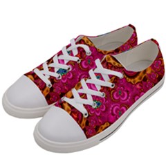 Abstract Pink Gold Floral Print Pattern Women s Low Top Canvas Sneakers by SpinnyChairDesigns