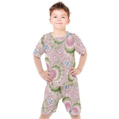 Pastel Pink Abstract Floral Print Pattern Kids  Tee And Shorts Set