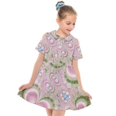 Pastel Pink Abstract Floral Print Pattern Kids  Short Sleeve Shirt Dress