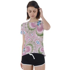 Pastel Pink Abstract Floral Print Pattern Short Sleeve Foldover Tee by SpinnyChairDesigns